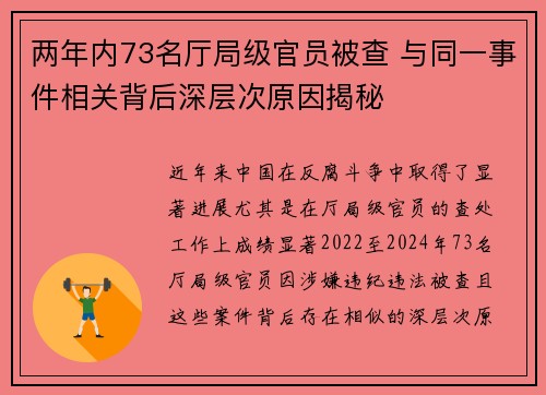 两年内73名厅局级官员被查 与同一事件相关背后深层次原因揭秘